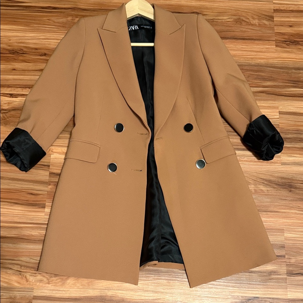 Zara Women's Brown Double-Breasted Blazer